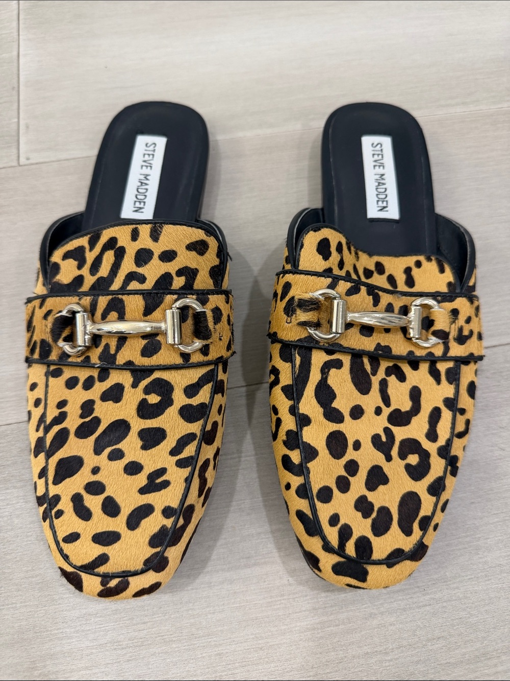 Steve Madden Leopard Print Mules with Gold Horsebit - Size 8
